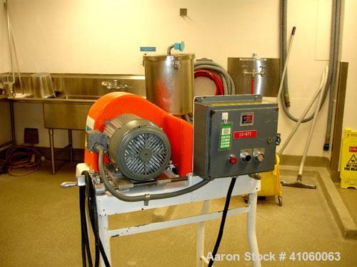 Used Fitzpatrick Homoloid Fitzmill, Model JT, stainless steel construction, gravity feed with hopper, swinging hammers on base with 
approximately 3 hp motor, serial #1294.
