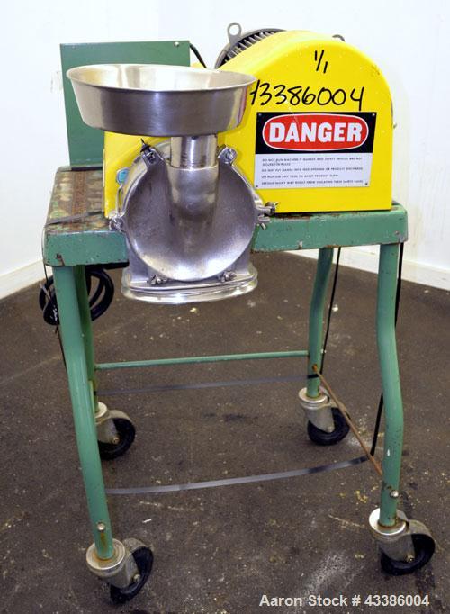 Used Fitzpatrick Homoloid Mill, Model JT, 316 Stainless Steel. 8” Diameter x 2” deep chamber, (11) 410/16/20 Stainless steel swinging impact/knife blades, bottom screen. 304 Strainless steel top feed...