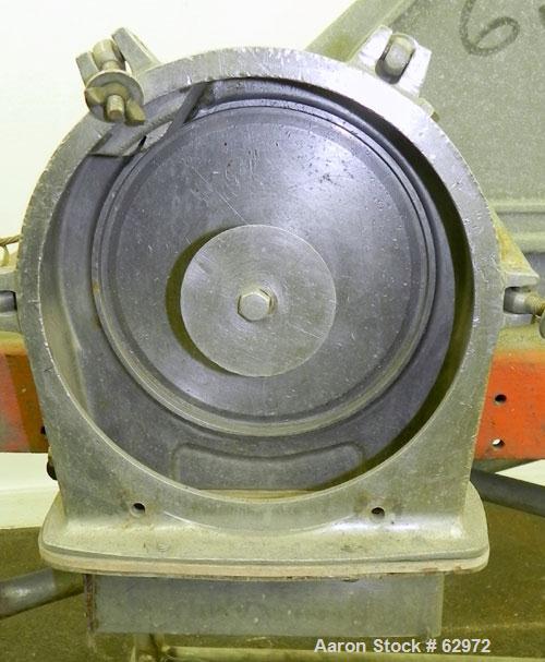 Used Fitzmill Homoloid Mill, Model JT, 316 Stainless Steel. 8" Diameter x 2" deep cutting chamber (missing rotor and cutting knives). 3" Feed opening with hopper, 7-1/2" x 2" bottom discharge. Driven...