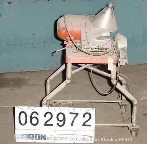 Used Fitzmill Homoloid Mill, Model JT, 316 Stainless Steel. 8" Diameter x 2" deep cutting chamber (missing rotor and cutting knives). 3" Feed opening with hopper, 7-1/2" x 2" bottom discharge. Driven...