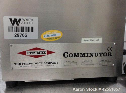 Used Fitzpatrick Fitzmill, Model L1A, Stainless Steel..5 hp main drive with Allen Bradley VFD controller, PCS product containment system. Built 2001. Stainless Steel Cart in photo is not included.