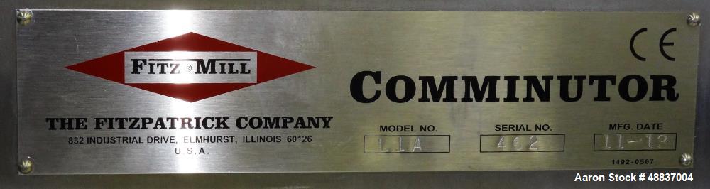 Used Fitzpatrick Laboratory Fitzmill, Model L1A, 316 Stainless Steel.