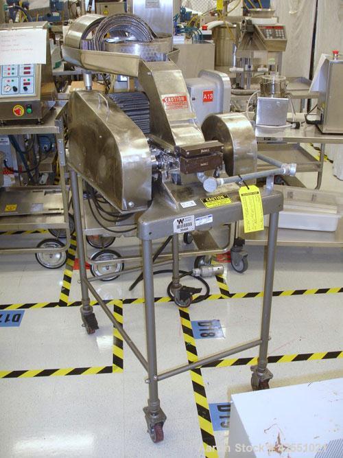 Used- Fitzpatrick Fitzmill, Model M5, Stainless Steel. Reversible chamber, fixed blades, pan feed with 3 hp, 230/460 volt XP...