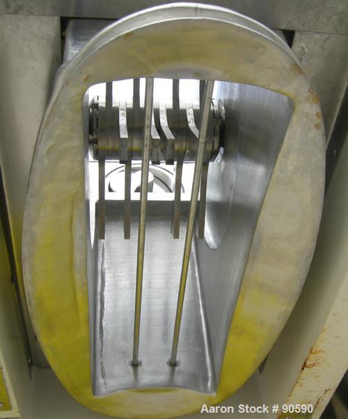 Used: Fitzpatrick fitzmill, model DASO6, 316 stainless steel. (16) fixed double sided 410 stainless steel impact blades, 6" x 11" cutting chamber. 4" diameter x 18" long screw feed with hopper, drive...
