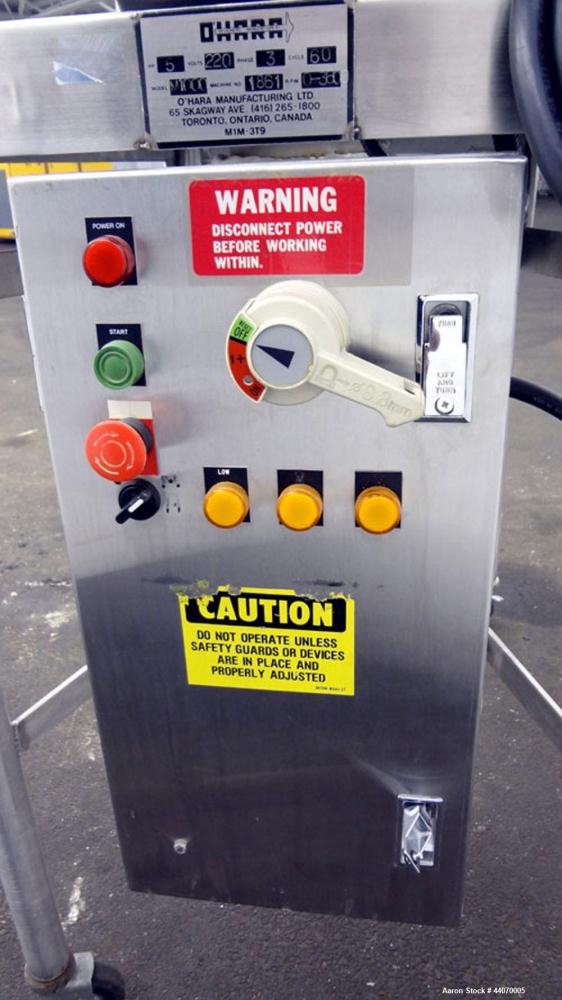 Used O’Hara Fitz Type Hammer Mill, Model M1000, Stainless Steel. Approximate 6” x 11” feed, 304 stainless steel gravity feed throat with 304 stainless steel pan. (16) Knife/impact swinging 316 stainl...