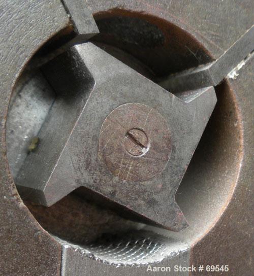 Used Thomas Wiley Cutting Mill, Carbon Steel. Approximately 1 11/16" diameter x 1 1/4" deep cutting chamber with an approximate 1 1/4" diameter, 4 blade rotor and 2 stationary bed knives. No front co...