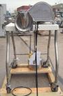 Used Fitzpatrick Homoloid Mill, Model JT, 304 stainless steel. 8'' diameter x 2'' deep chamber, (12) 410 stainless steel swinging double impact blades, bottom screen. Top feed, no pan. Driven by a 5 ...