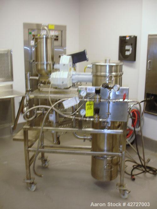 Used Hosokawa Alpine Spiral Jet Mill, Model 100 AS, 316 Stainless Steel. (1) Ktron volumetric feeder with lump breaker, model K2MVS60, feeder hopper, cyclone fines collector, single bag dust collecto...