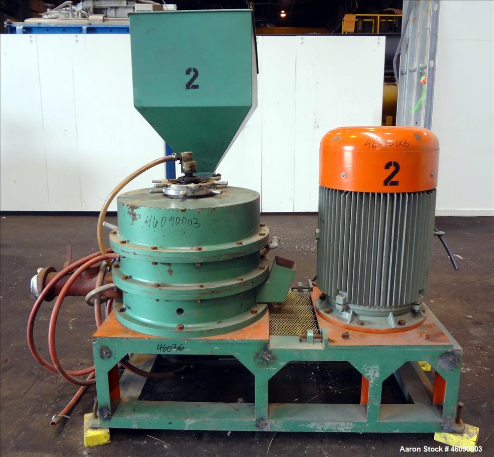 Used Fluid Energy Classifying Mill, Carbon Steel. Approximate 18" diameter radial wheel, 17" diameter x 5" deep jacketed chamber, 16" diameter manually adjustable gap rotor. Includes a top load feed ...