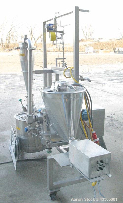 Used Alpine Bed Opposed Jet Mill, Model 140AFG.  316 Stainless steel, 10.7 liter jacketed chamber rated 2.3 bar at 123 deg C (33 psi at 253 deg F).  (1) Horizontal design classifying wheel driven by ...
