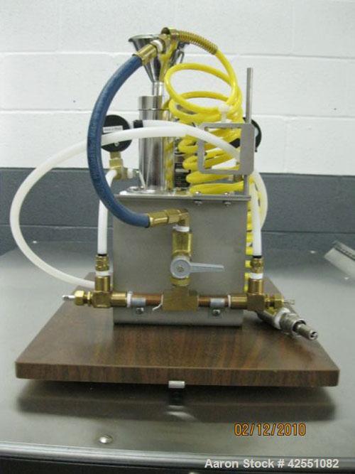 Used Glen Mills 2'' Laboratory Jet Mill, Stainless Steel. Bench top design, size reduction 10 microns and below with cyclone and collection jar.
