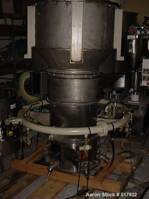 USED: Hosokawa-Micron jet stainless steel pulverizer, model MJ-7-4with model MS-4 separator/classifiers, 6 high pressure jet nozzles,4" diameter x 36" long stainless steel feed screw feeder with 1 hp...