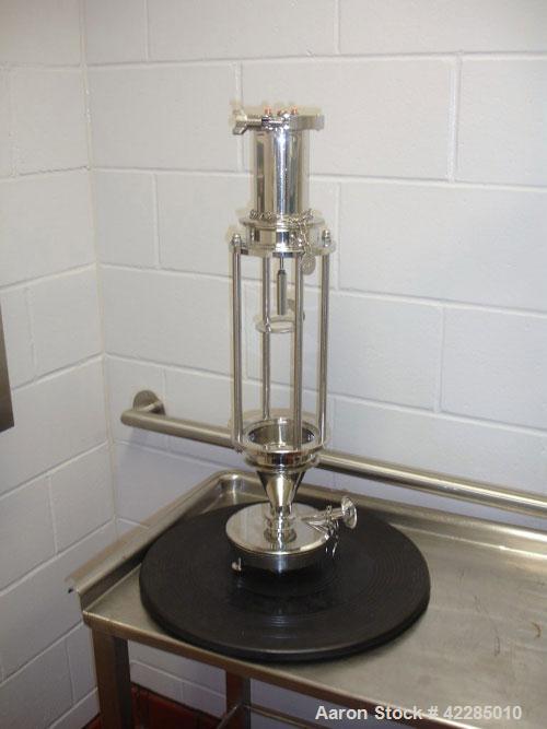 Used Jetpharma Jet Mill, Model MCJETMILL 50, Stainless Steel. Approximately 4’’ diameter. Rated .05-5 kg/hr, batch size 3g-20kg. Unit includes a Ktron twin screw feeder mounted in Isolation Solutions...