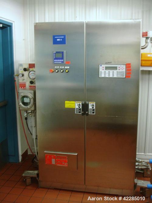 Used Jetpharma Jet Mill, Model MCJETMILL 50, Stainless Steel. Approximately 4’’ diameter. Rated .05-5 kg/hr, batch size 3g-20kg. Unit includes a Ktron twin screw feeder mounted in Isolation Solutions...
