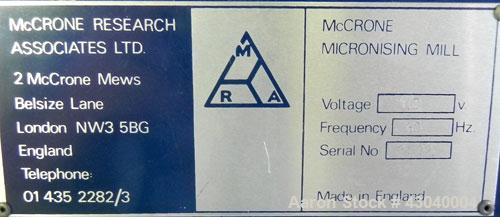 Used McCrone Research Associates Micronising Mill. Designed for wet or dry grinding, even partical distribution. Reduces troublesome 0.5 mm particles to submicrometer sizes required for quantitative ...