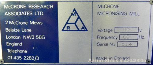 Used McCrone Research Associates Micronising Mill. Designed for wet or dry grinding, even partical distribution. Reduces troublesome 0.5 mm particles to submicrometer sizes required for quantitative ...