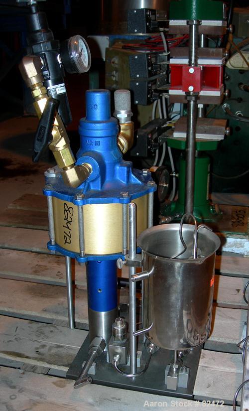 USED: Microfluidics lab microfluidizer, model 110-Y, stainless steel. Unit designed for high shear rates, maximizing the energy per unit fluid volume to produce uniform submicron particle and droplet...