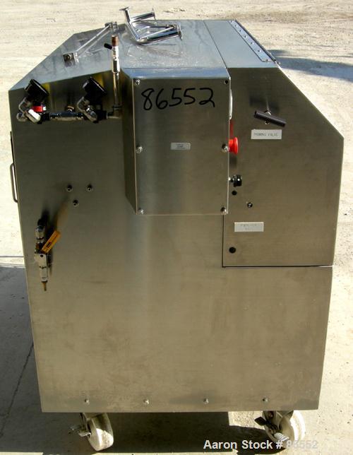 Used Microfluidics Lab Microfluidizer Electric-Hydraulic Processor, Model M140K, 304 Stainless Steel. Unit designed for high shear rates, maximizing the energy per unit fluid volume resulting in unif...