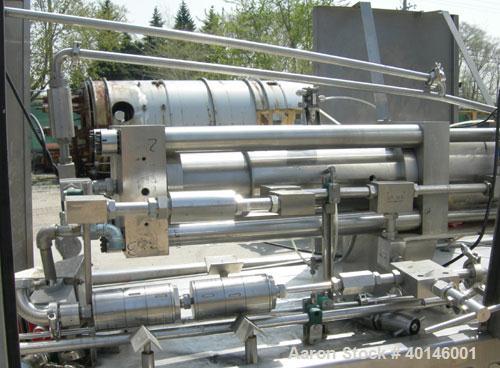 USED: Microfluidics Series Production Microfluidizer, Model M610-100, stainless steel. Electrically driven, dual plunger, hydraulic intensifier pump to pressurize the process stream. Unit designed fo...