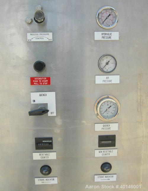 USED: Microfluidics Series Production Microfluidizer, Model M610-100, stainless steel. Electrically driven, dual plunger, hydraulic intensifier pump to pressurize the process stream. Unit designed fo...