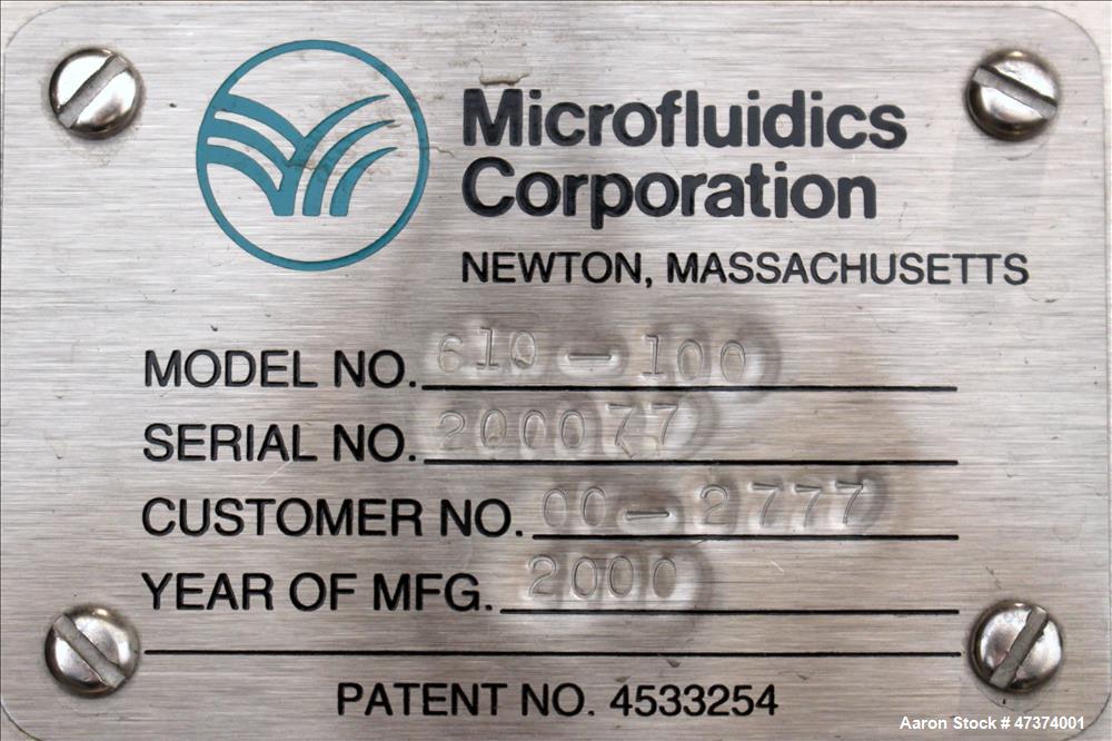Used Microfluidics Series Production Microfluidizer, Model M610-100, Stainless