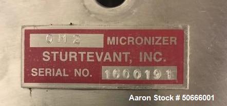 Used Sturtevant Mill, 4", Micronizer, Model OM2,  Stainless steel.  Open Manifold design. Options: Portable Stainless steel table with air controls, Volumetric Feeder with controller, conical bag hol...