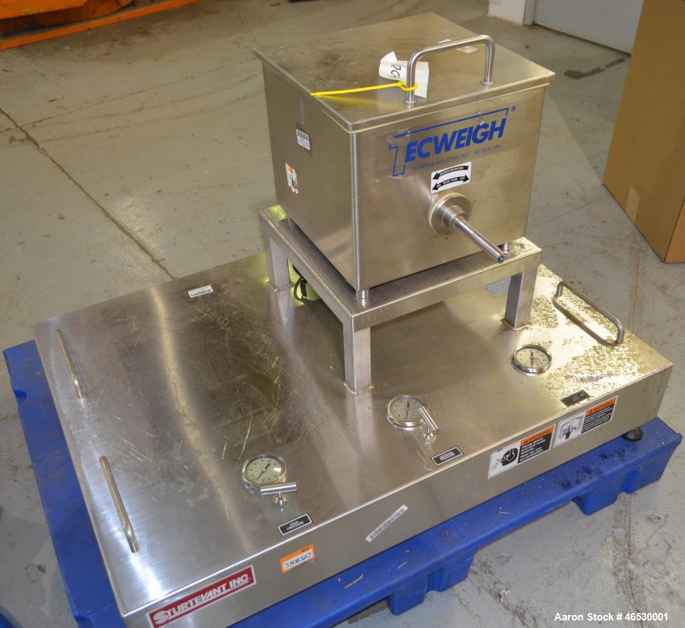Used Sturtevant SDM4 Micronizer, Stainless Steel. (1) SDM4 table, parts and accessories. (1) Technweigh S5 Volumetric Feeder, 120 Volt, 1 speed, dual drive, digital batch timer, model 5. 1/8hp Motor....