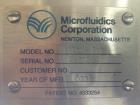 Used Microfluidics Series Production Microfluidizer, Model M610-100. Stainless steel. Electrically driven, dual plunger, hydraulic intensifier pump to pressurize the process stream. Unit designed for...