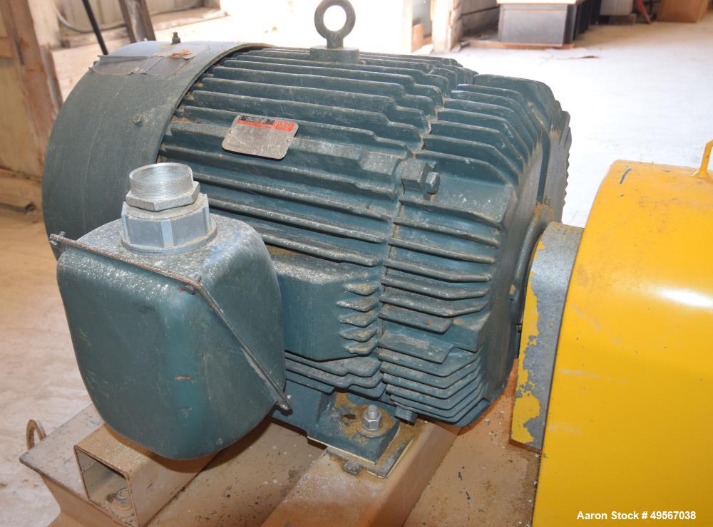 Used Bliss Industries Eliminator Hammer Mill, Model E-3815 TF, Carbon Steel. Approximate 38” diameter x 15” wide rotor with 2-1/2” wide x 1/4” thick swinging hammers. 14" x 12" Top feed with a rotary...