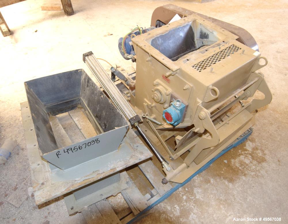Used Bliss Industries Eliminator Hammer Mill, Model E-3815 TF, Carbon Steel. Approximate 38” diameter x 15” wide rotor with 2-1/2” wide x 1/4” thick swinging hammers. 14" x 12" Top feed with a rotary...
