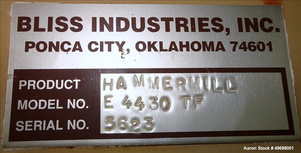 Used- Bliss Eliminator Hammer Mill, Model E 4430 TF