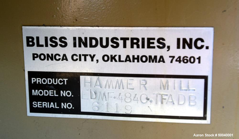 Used Bliss Industries Dual Base Hammer Mill, Model EDMF-4840-TFADB