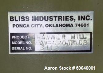 Used Bliss Industries Dual Base Hammer Mill, Model EDMF-4840-TFADB