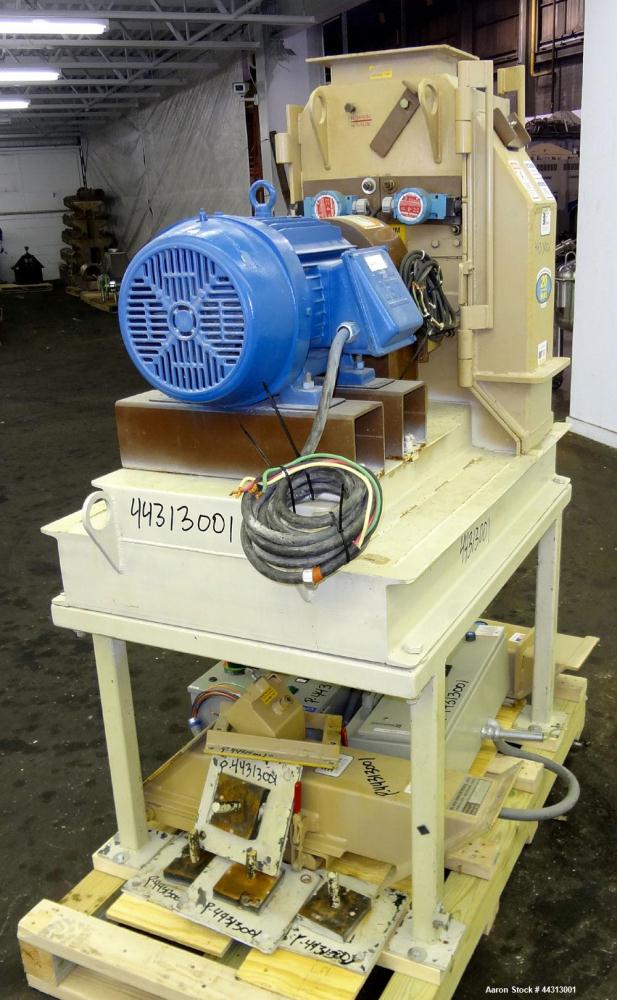 Used Bliss Industries Eliminator Relief Hammer Mill, Model ER-1906-TF, Carbon Steel. 9” x 6” Top feed with chute, bottom discharge. (2) Removable side access doors. Approximately 1/4” thick swinging ...