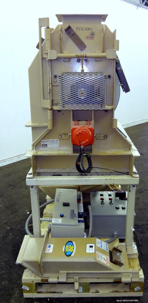 Used Bliss Industries Eliminator Relief Hammer Mill, Model ER-1906-TF, Carbon Steel. 9” x 6” Top feed with chute, bottom discharge. (2) Removable side access doors. Approximately 1/4” thick swinging ...