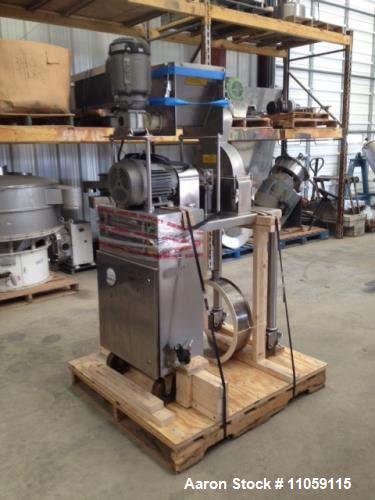 Used- Fluid AirImpact / Screening / Hammer Mill, Model 003. Stainless steel. Stainless steel fixed rotor with bars, 4" x 15"...