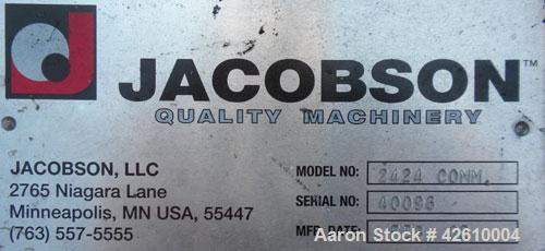 Used Jacobson Commander Half Circle Hammer Mill, model 2424, carbon steel. Approximate 24" diameter x 24" wide rotor with 1/4" thick swinging hammers. 837 Square inch screen area. (1) Access door, to...