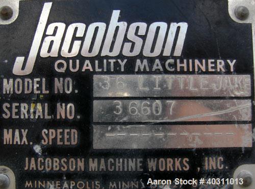 Used Jacobson Flake Breaker, model 36 Little Jake, carbon steel. Approximately 12'' diameter x 36'' long rotor with (24) bolt on hammers, 1/4'' thick. Driven by a 10 hp, 3/60/230/460 volt, 1760 rpm m...