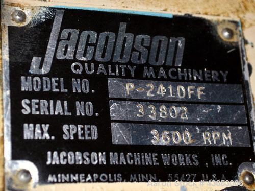 Used Jacobson Series 1 Full Circle Hammermill, Model P-241DFF, Carbon Steel.Approximately 14" diameter x 9" wide rotor with approximately " thick swinging blades.9-1/2" wide teardrop shaped screen, 8...
