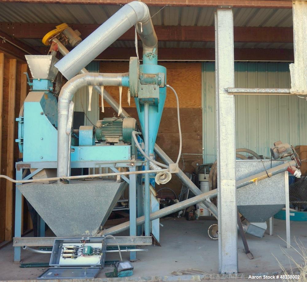 Used Jacobson Hammer Mill, Model P195TDF, Carbon Steel. 25HP 230/460V. 8 screens, dust collector. Available with or without the elevated stand, bins and augers shown. Can process up to 3750 pounds of...