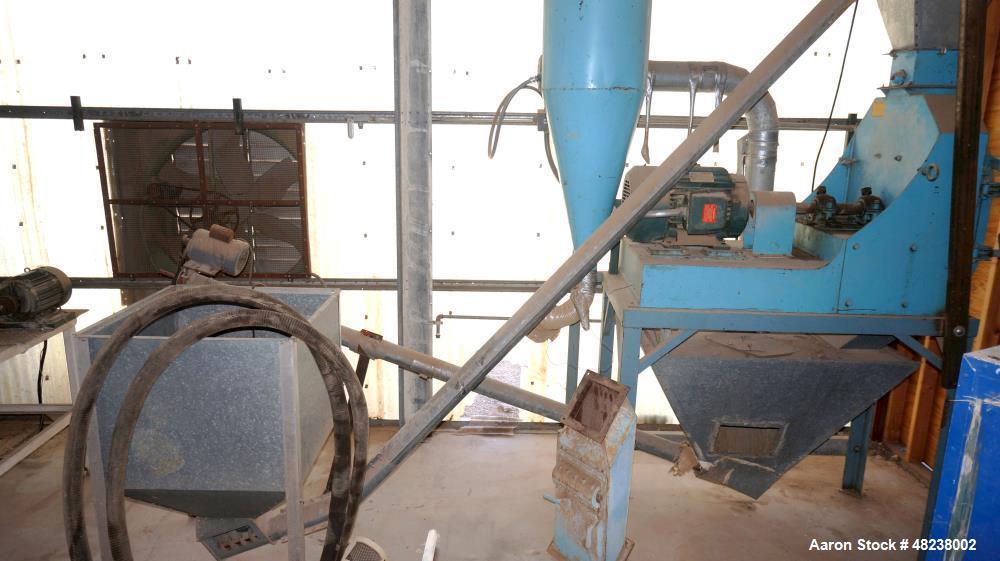 Used Jacobson Hammer Mill, Model P195TDF, Carbon Steel. 25HP 230/460V. 8 screens, dust collector. Available with or without the elevated stand, bins and augers shown. Can process up to 3750 pounds of...