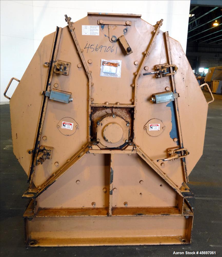 Used Jacobson Machine Works (Carter Day) Full Circle Hammer Mill Model XLT-42315. (4) Rows of (12) 1/4" thick hammers. 10" x 13" top gravity feed, 15" x 9" bottom outlet. Driven by a 75 hp, 230-460 v...