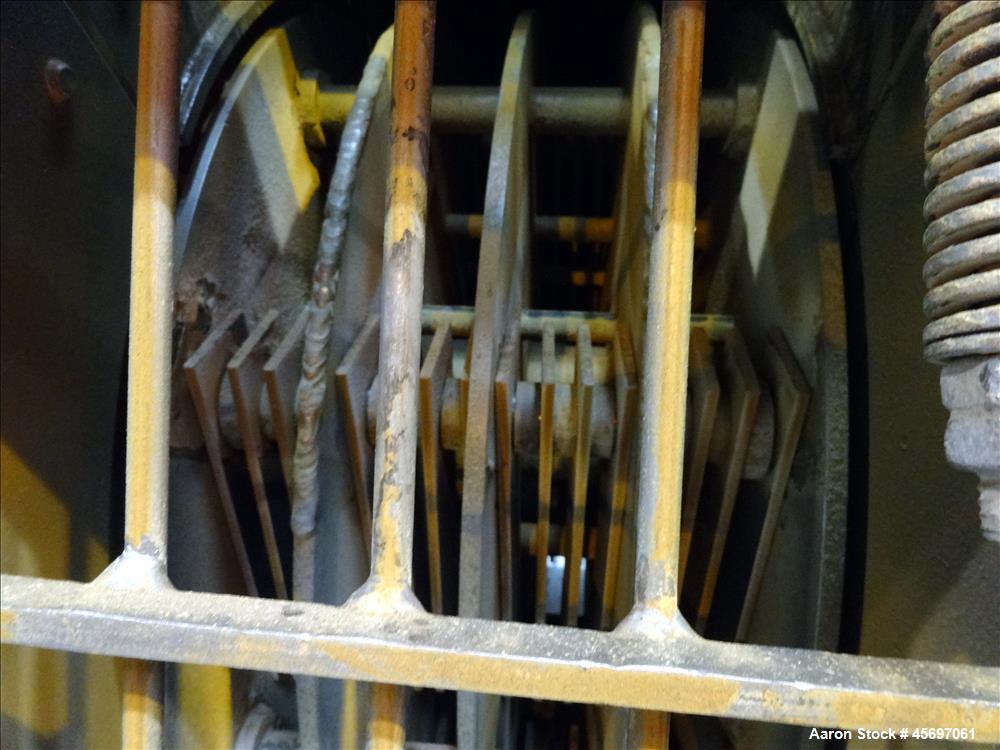 Used Jacobson Machine Works (Carter Day) Full Circle Hammer Mill Model XLT-42315. (4) Rows of (12) 1/4" thick hammers. 10" x 13" top gravity feed, 15" x 9" bottom outlet. Driven by a 75 hp, 230-460 v...