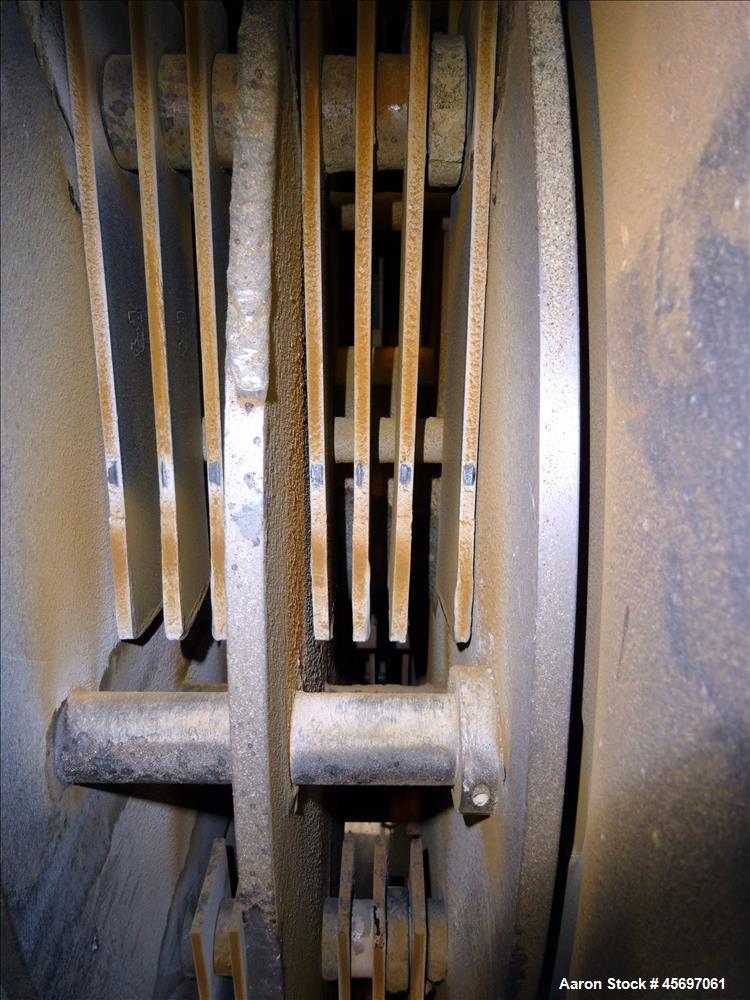 Used Jacobson Machine Works (Carter Day) Full Circle Hammer Mill Model XLT-42315. (4) Rows of (12) 1/4" thick hammers. 10" x 13" top gravity feed, 15" x 9" bottom outlet. Driven by a 75 hp, 230-460 v...
