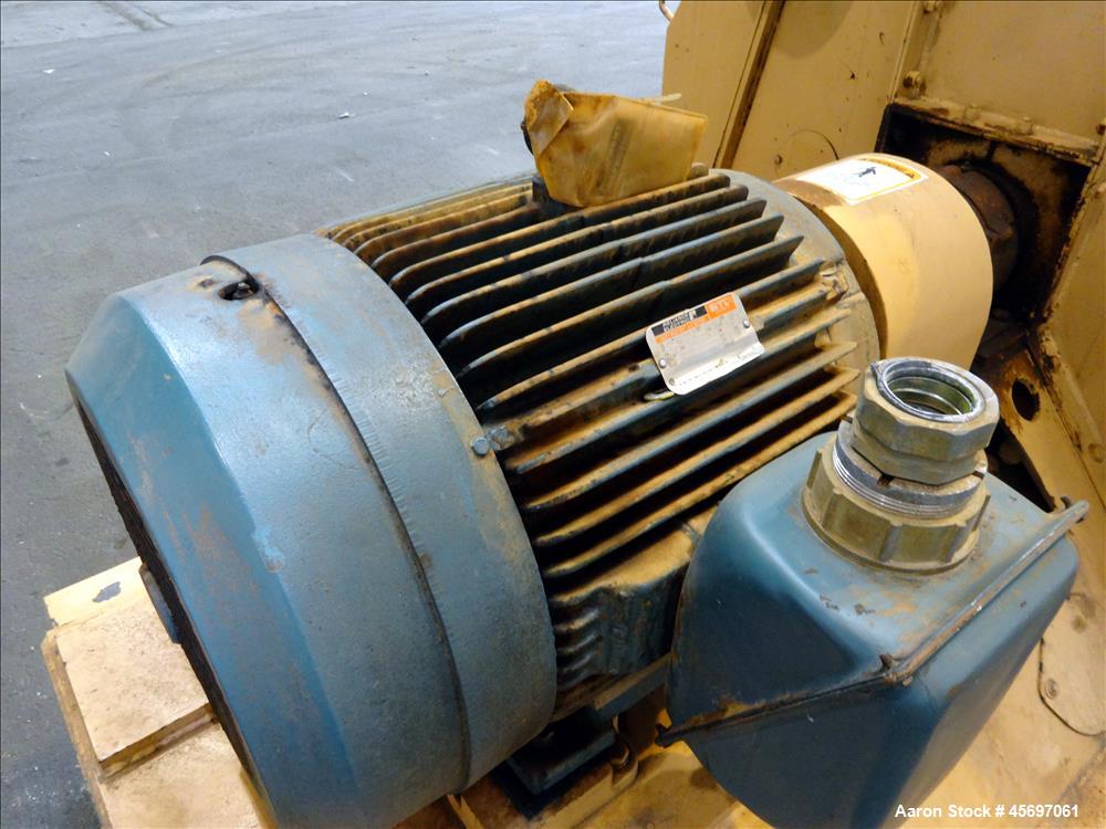 Used Jacobson Machine Works (Carter Day) Full Circle Hammer Mill Model XLT-42315. (4) Rows of (12) 1/4" thick hammers. 10" x 13" top gravity feed, 15" x 9" bottom outlet. Driven by a 75 hp, 230-460 v...