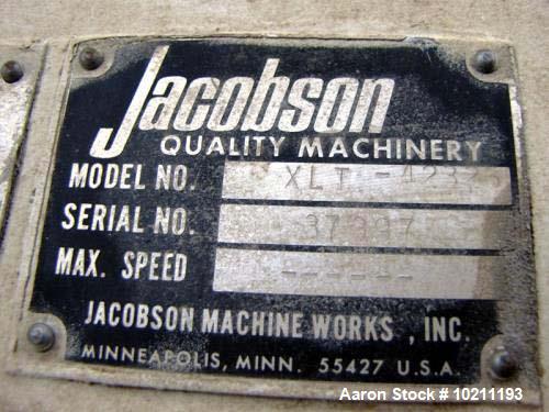 Used- Jacobson Full Circle Hammermill, Model XLT-42326. Top gravity flanged inlet, 10" wide x 20.5" long. High capacity for ...
