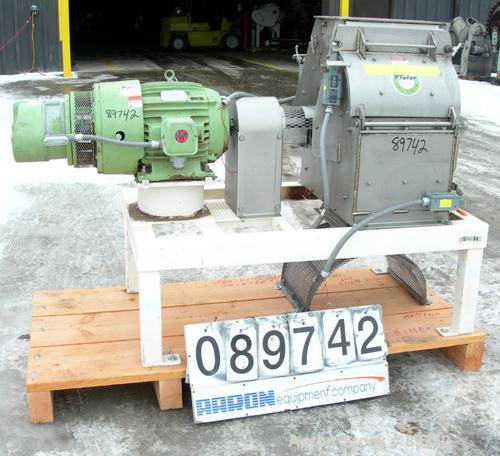 USED: Prater Industries full screen hammer mill, model G6HFSI, 304 stainless steel. Approximate 10" diameter x 16" wide rotor with approximately 6 rows of (8) 2" wide x 1/4" thick swinging hammers. H...