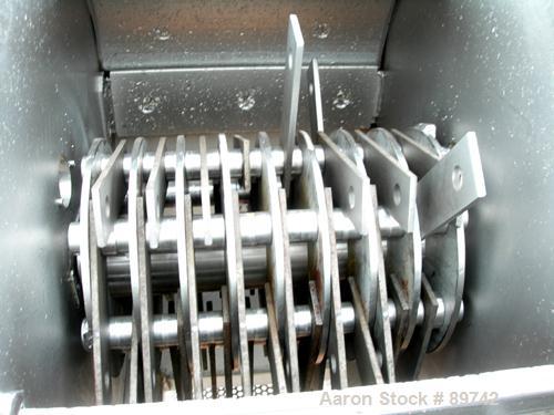 USED: Prater Industries full screen hammer mill, model G6HFSI, 304 stainless steel. Approximate 10" diameter x 16" wide rotor with approximately 6 rows of (8) 2" wide x 1/4" thick swinging hammers. H...