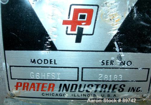 USED: Prater Industries full screen hammer mill, model G6HFSI, 304 stainless steel. Approximate 10" diameter x 16" wide rotor with approximately 6 rows of (8) 2" wide x 1/4" thick swinging hammers. H...