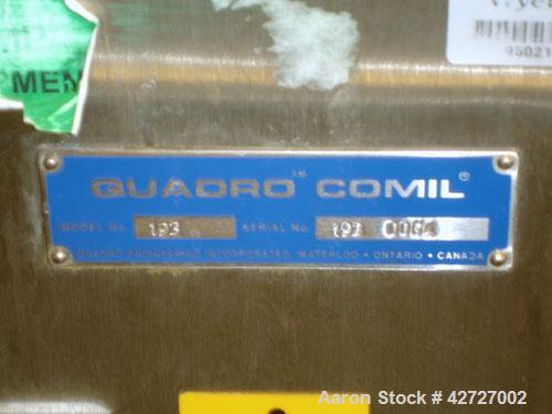 Used Quadro Comil, Model 193, Stainless Steel. Gravity feed with feed chute, beater and screen. Direct coupled .25 hp motor with VFD controller. Bench top design on stand, seria l#0064.  PRICE INCLUD...